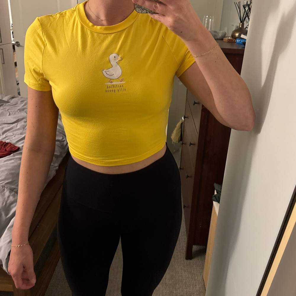 SHEIN Yellow Certified Silly Goose Crop Tee
